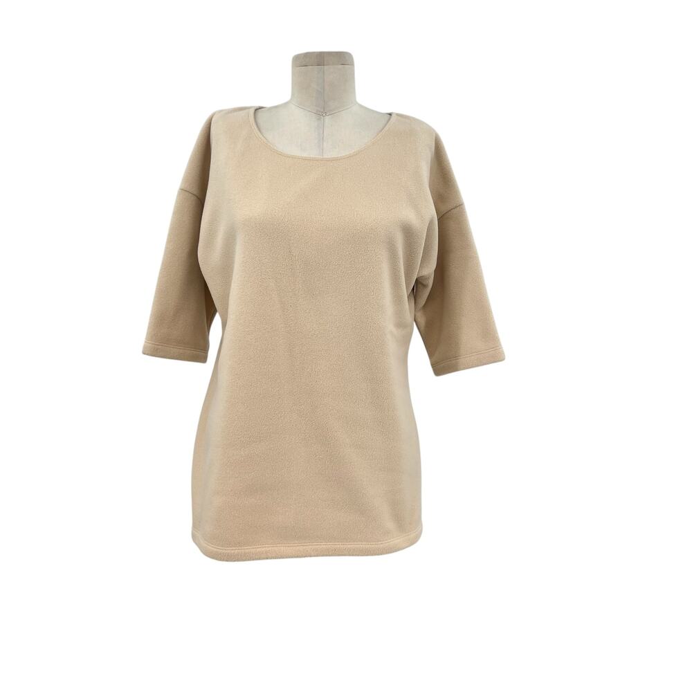 Dudley Stephens‎ Fleece Top Tee 3/4 Sleeve Beige Tan Size Medium